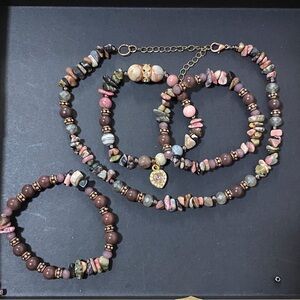 For piece rhodonite jewelry set